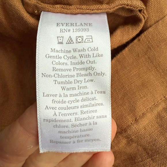 Everlane THE SMOCKED LINEN DRESS Tawny Brown Pockets Oversized Size XS - Picture 6 of 9